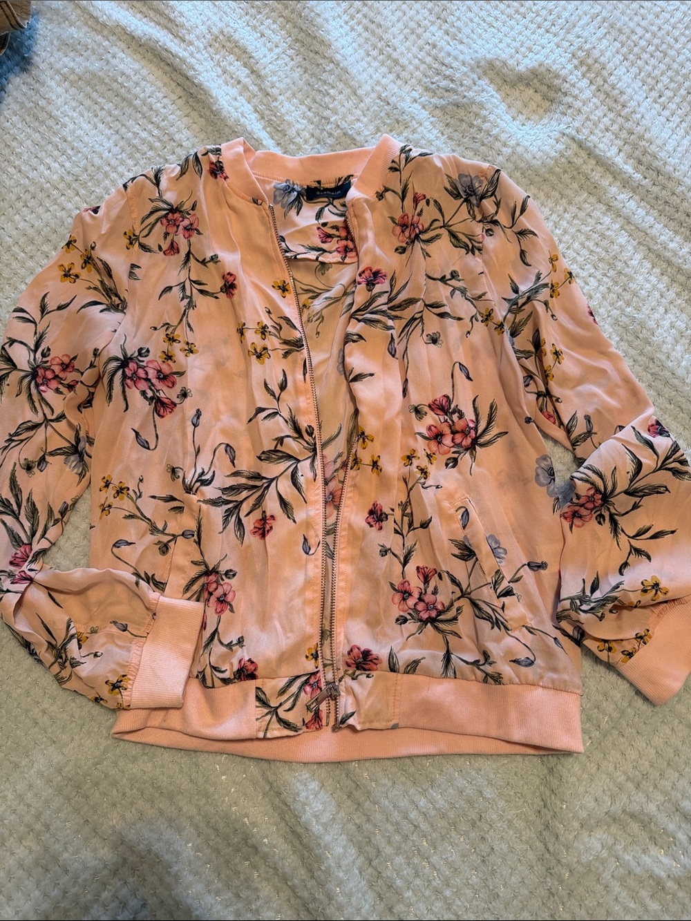 Pink Floral Bomber Jacket - Lightweight Zip-Front